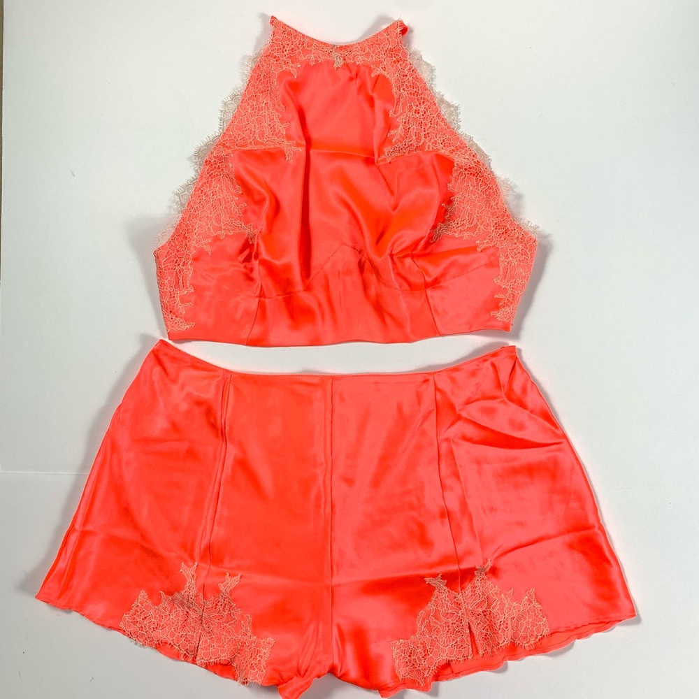 VS NWT Large Orange Satin Sleep SET